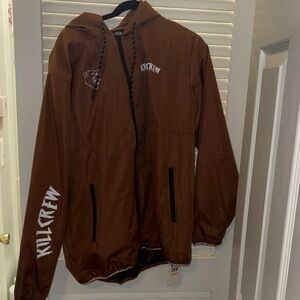 Kill Crew Brown Hooded Windbreaker with Graphic Sleeve Logo